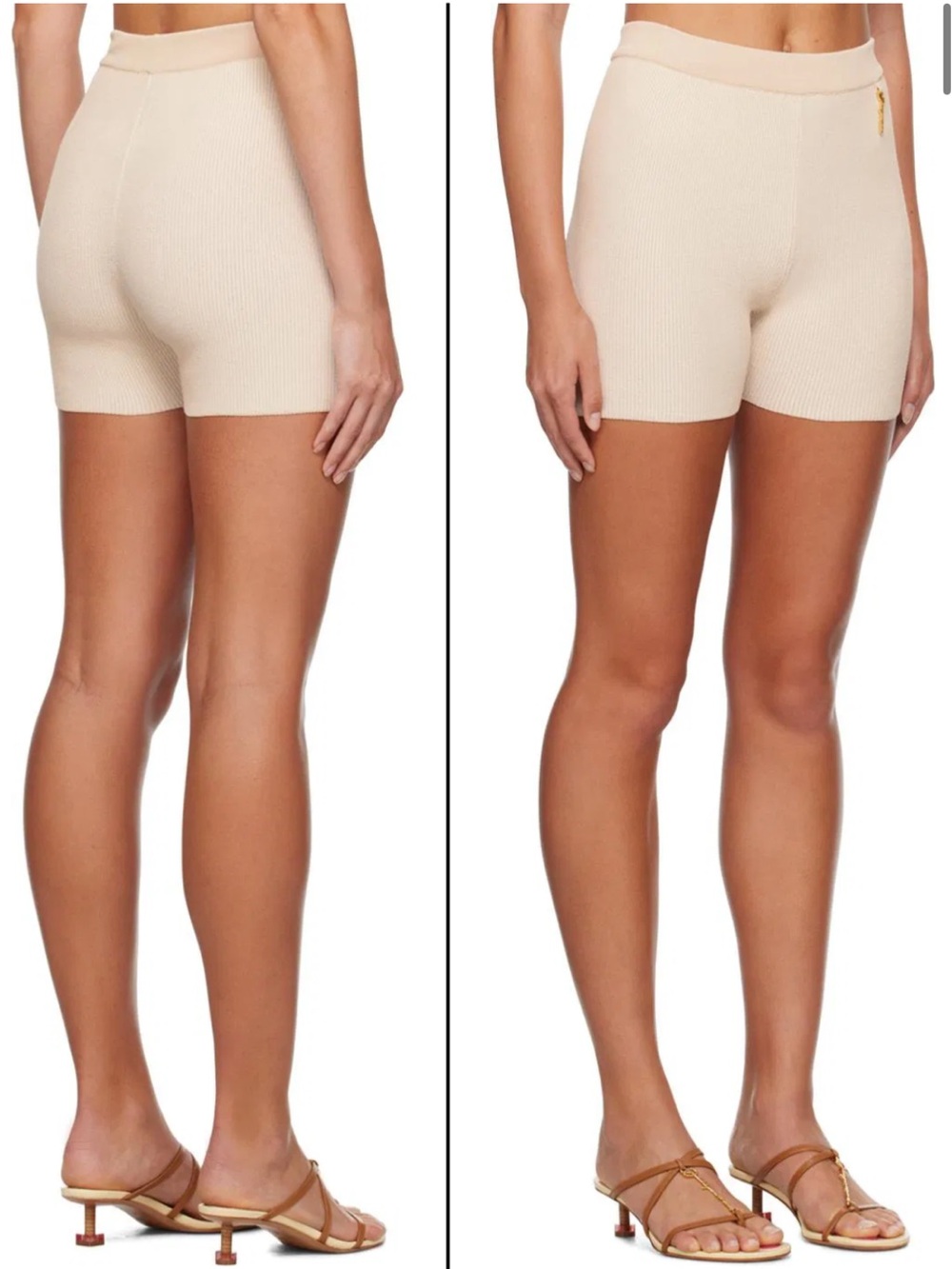 Jacquemus Beige Ribbed High-Rise Bike Shorts with Gold Charm
